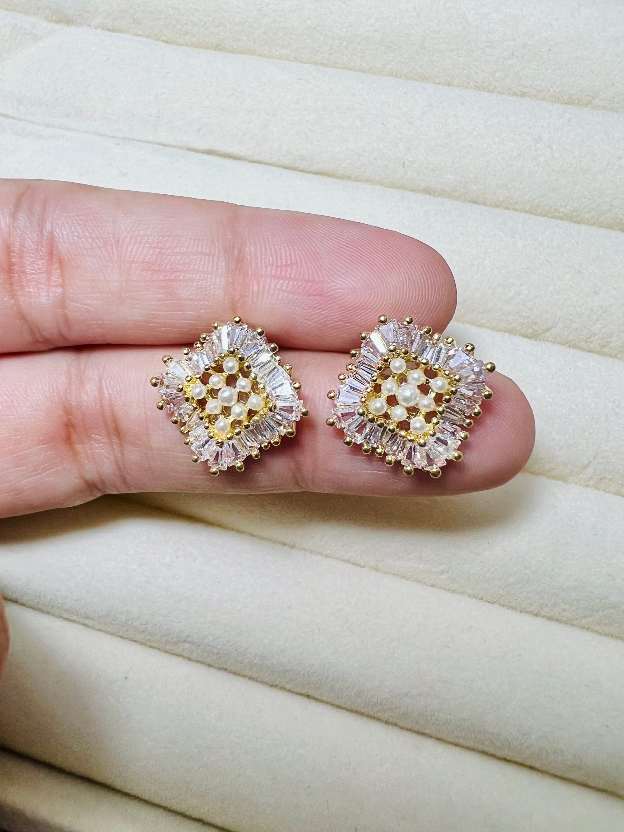 Pearls Halo Studs