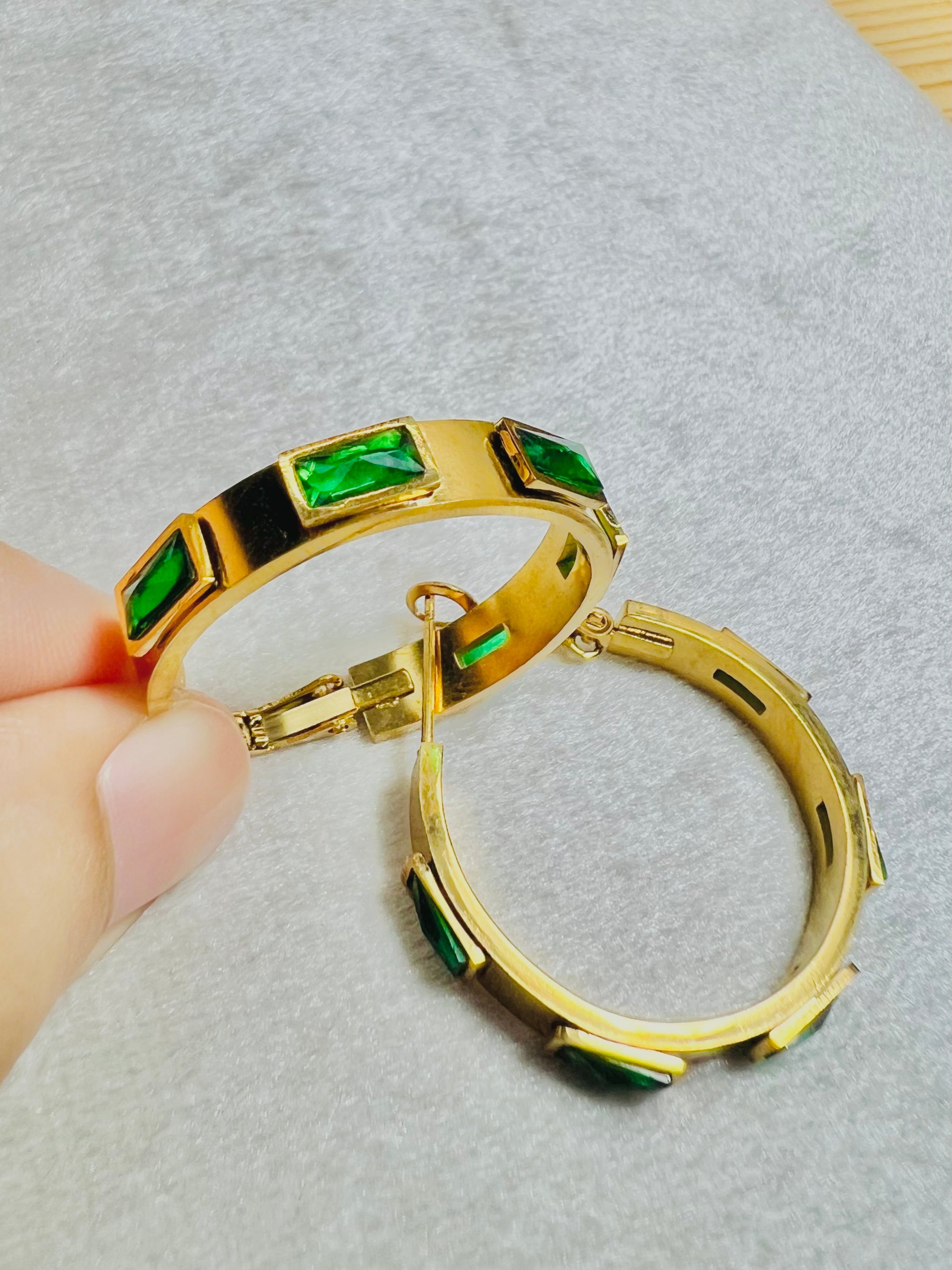 Emerald Gold Hoops