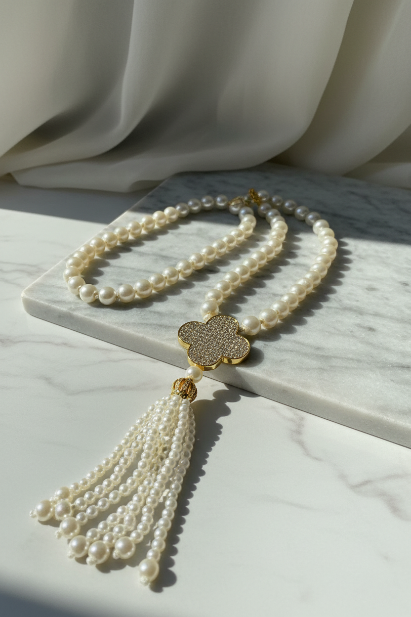 Gold Clover Pearl Maala