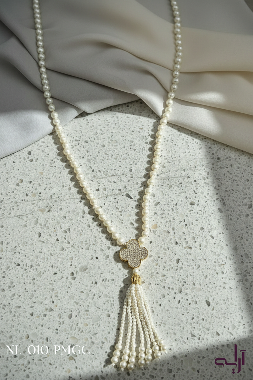 Gold Clover Pearl Maala