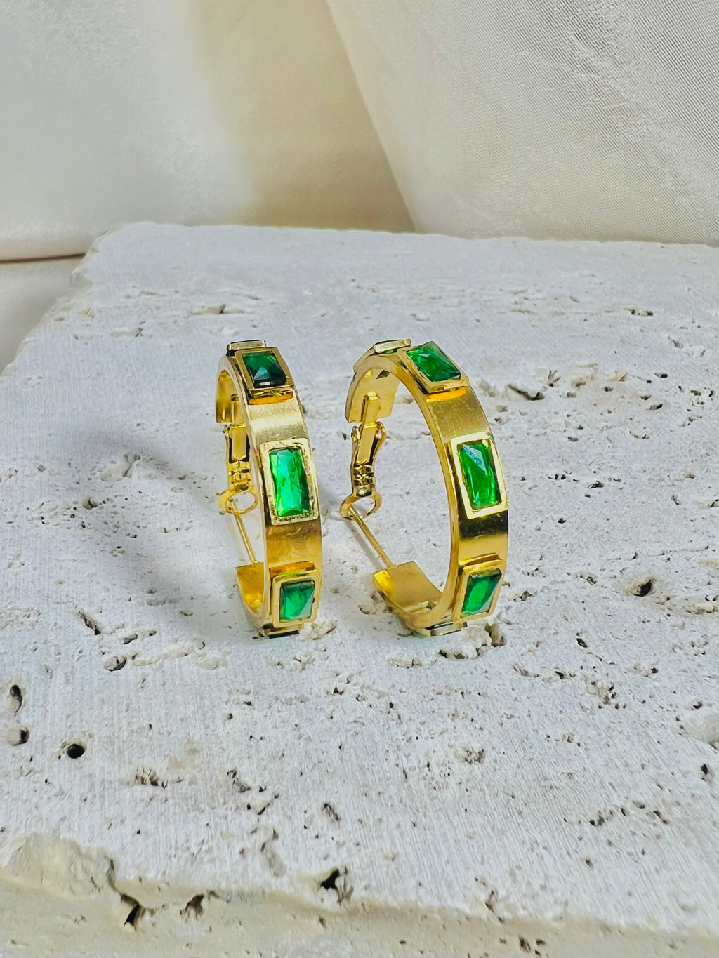 Emerald Gold Hoops