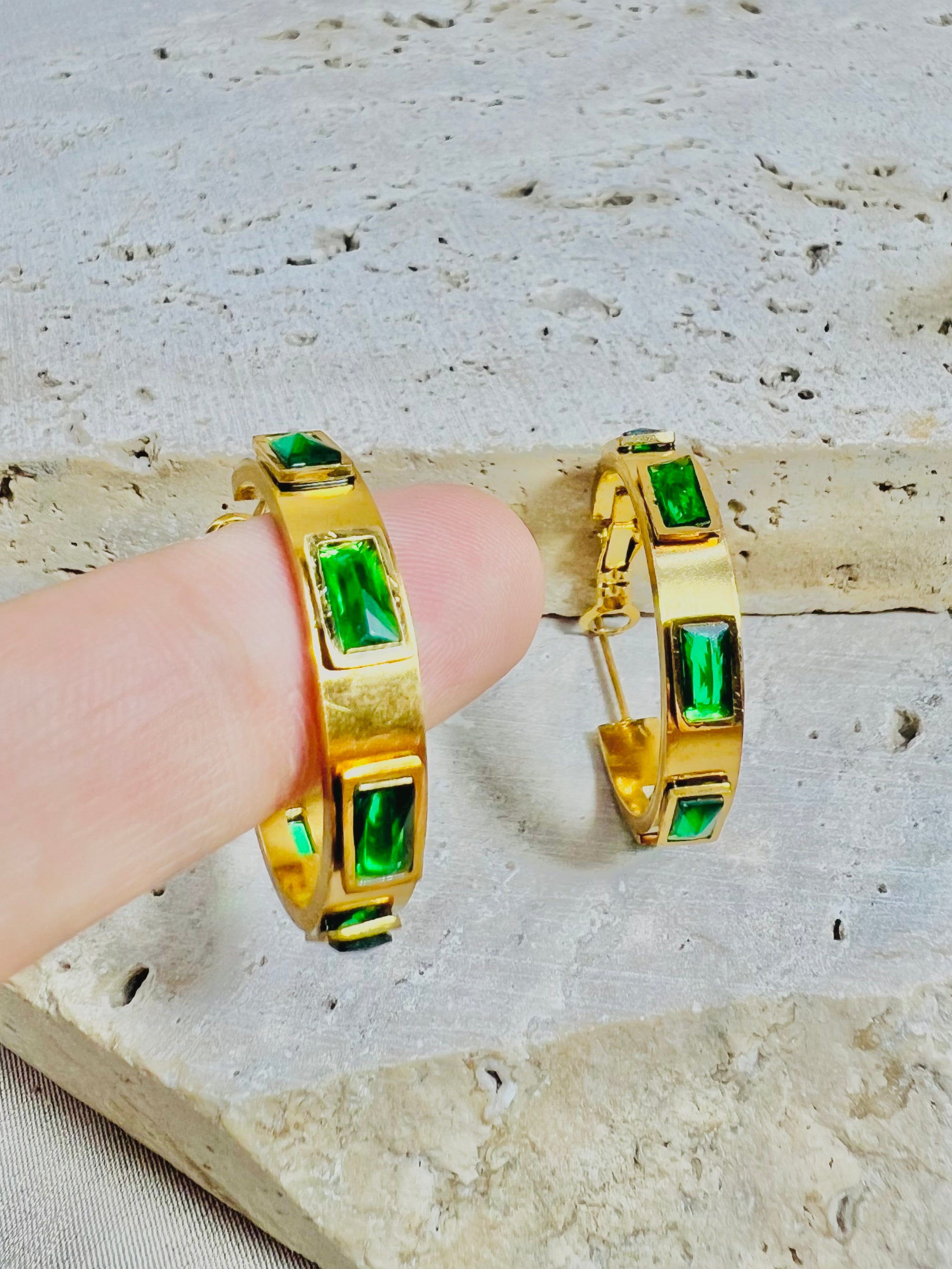 Emerald Gold Hoops