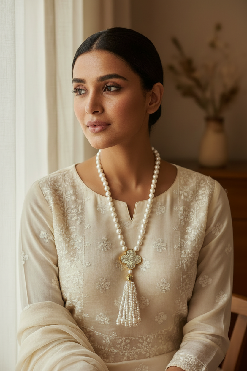 Gold Clover Pearl Maala