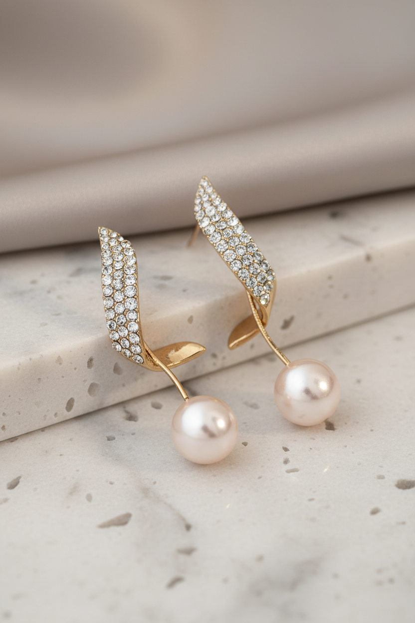 Pearl Vine Dangle — gold-plated stainless steel earring design by Arayeh