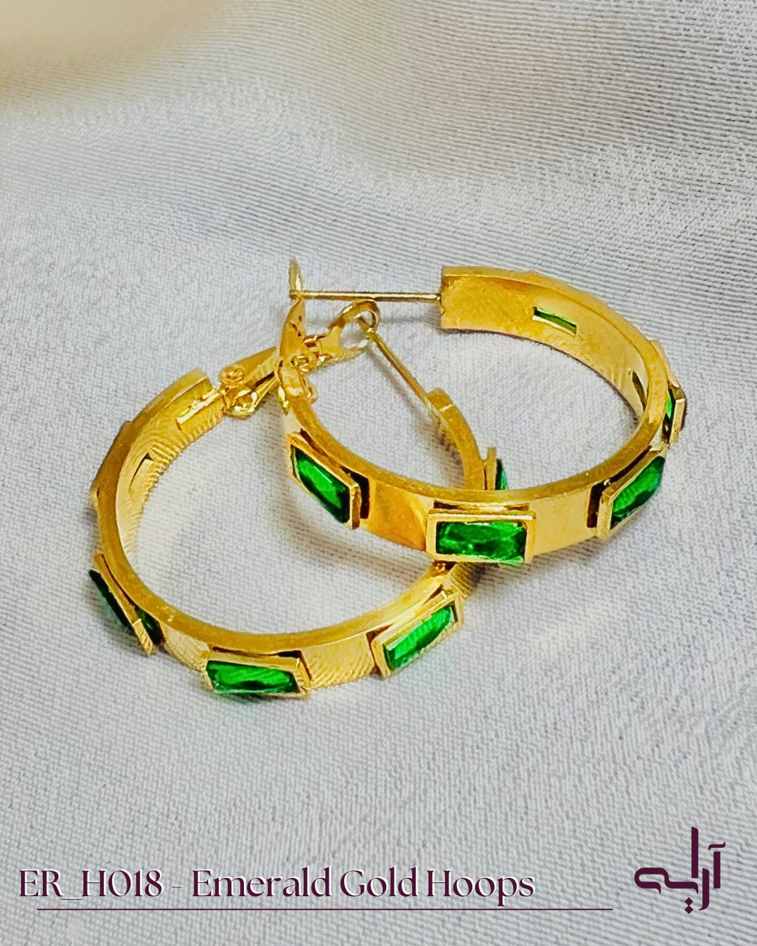 Emerald Gold Hoops