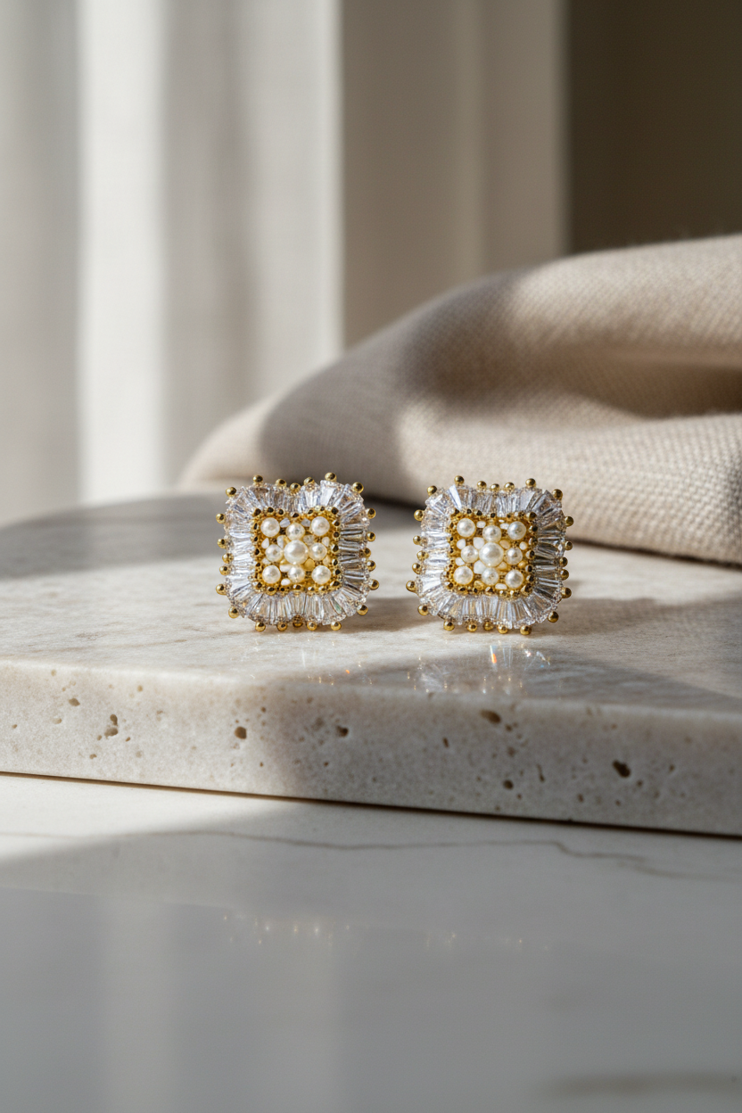 Pearls Halo Studs