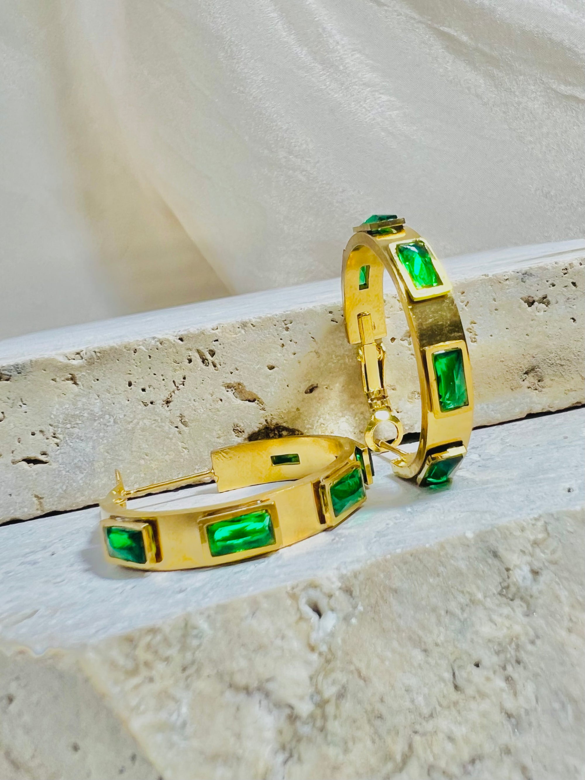 Emerald Gold Hoops