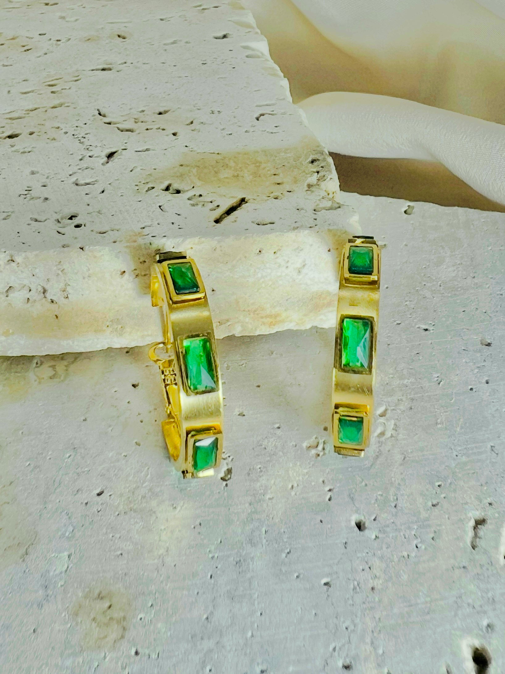 Emerald Gold Hoops