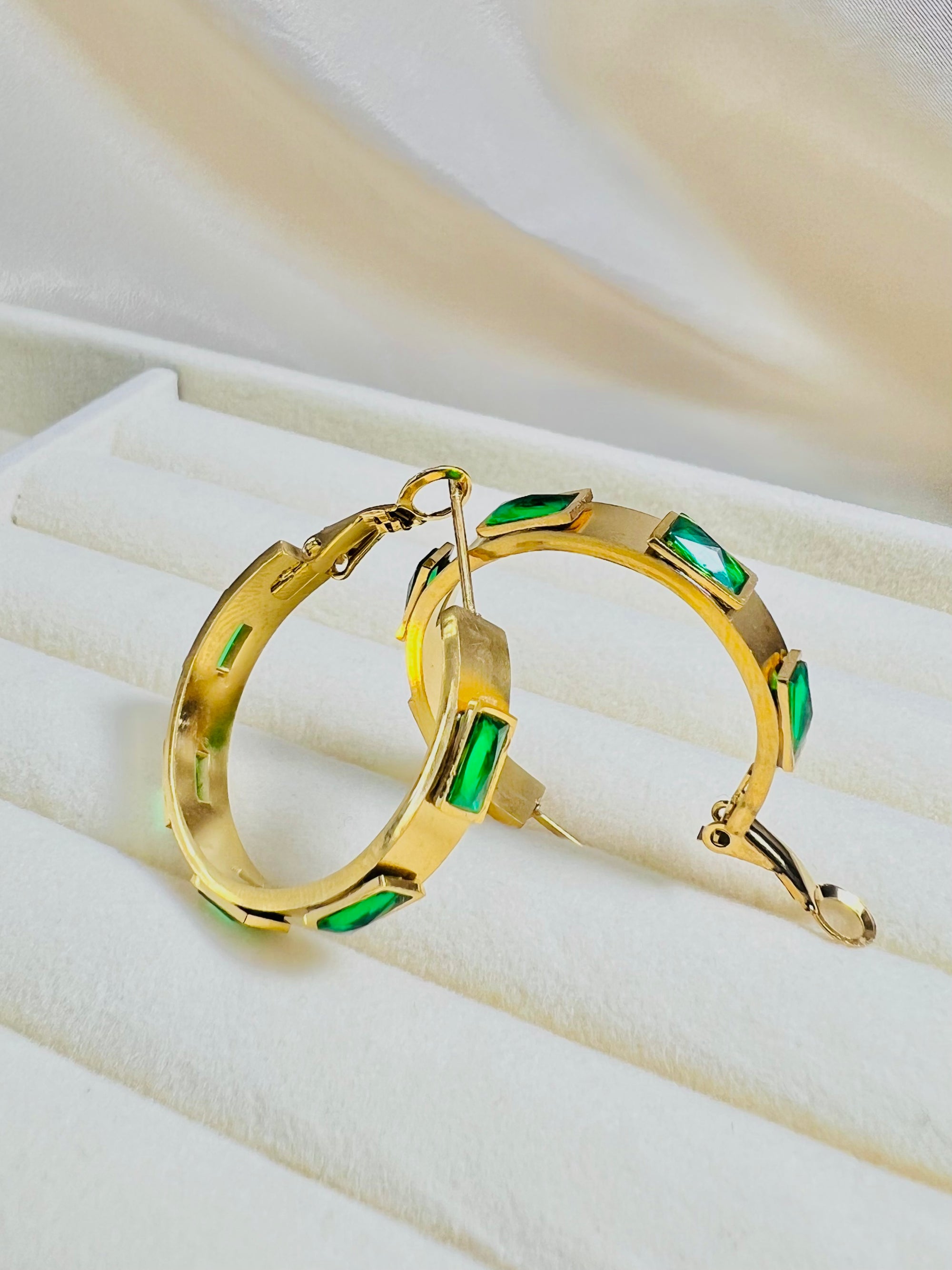 Emerald Gold Hoops