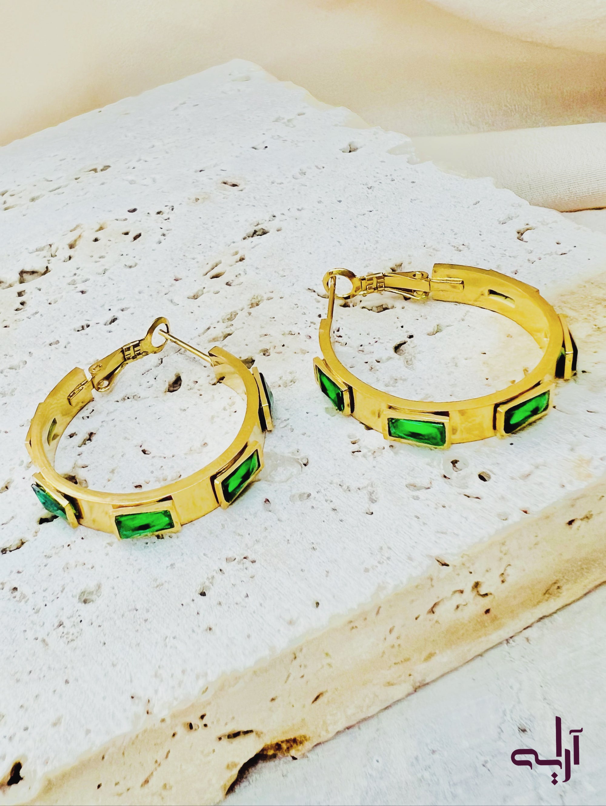 Emerald Gold Hoops