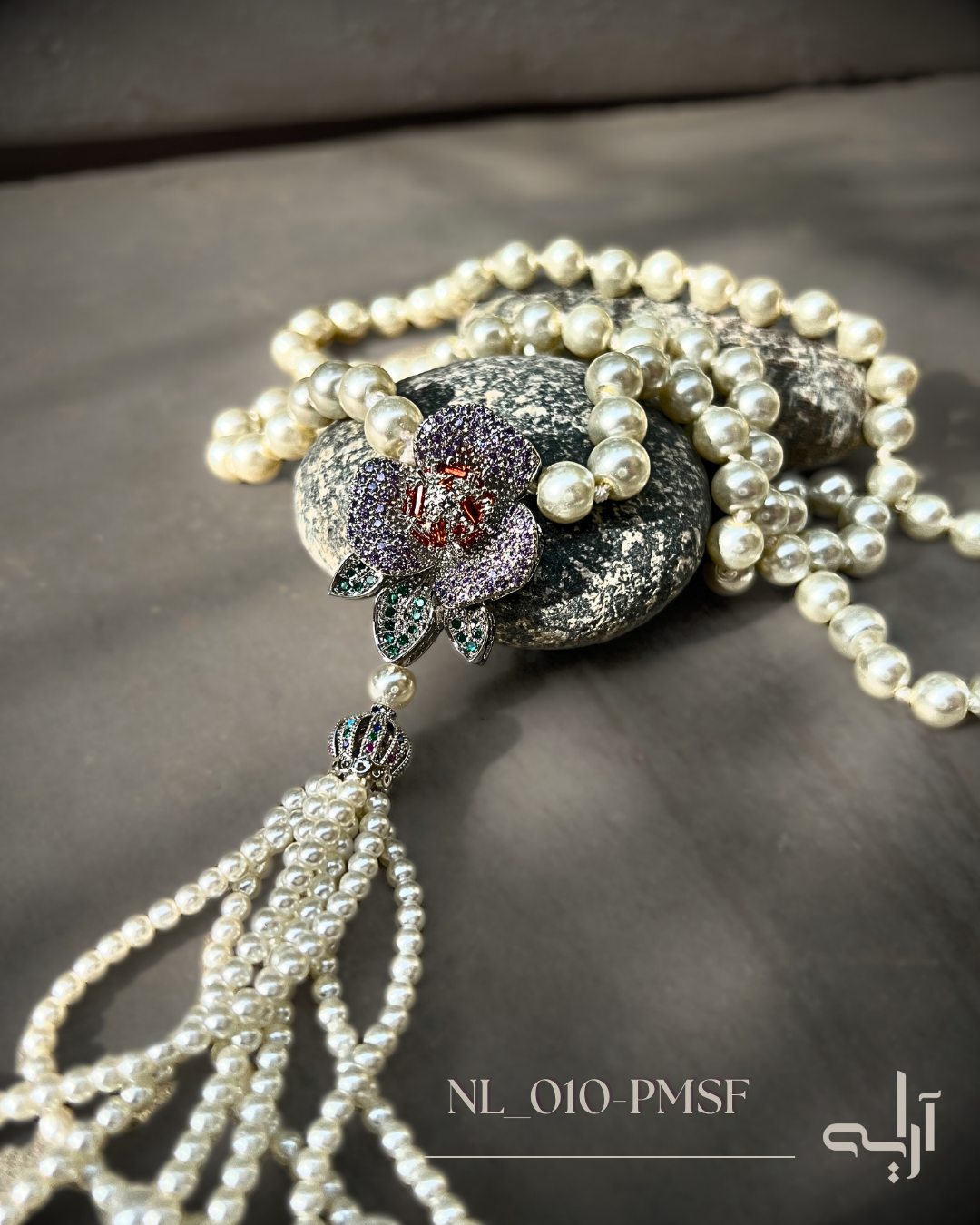 Silver Floral Pearl Maala