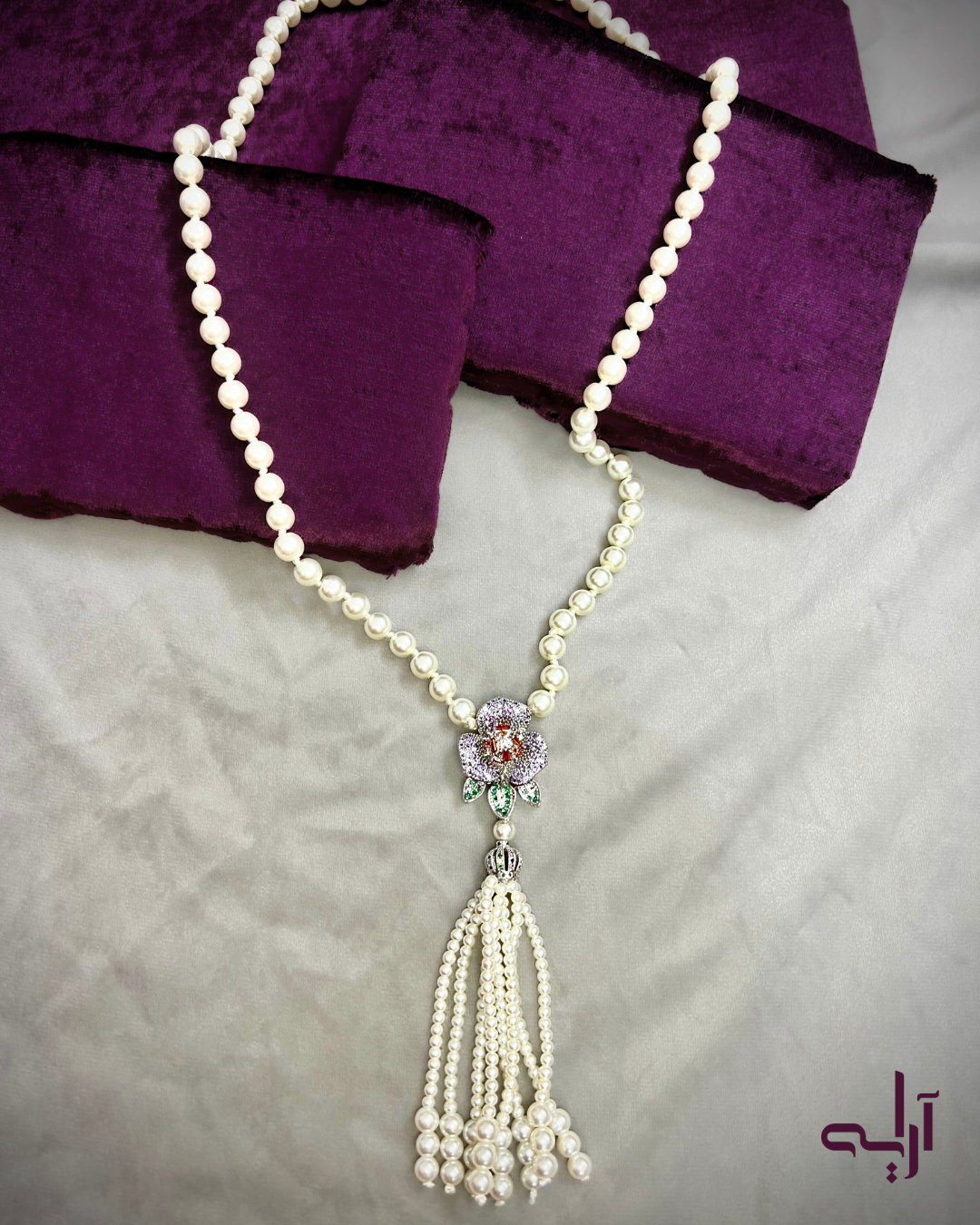 Silver Floral Pearl Maala