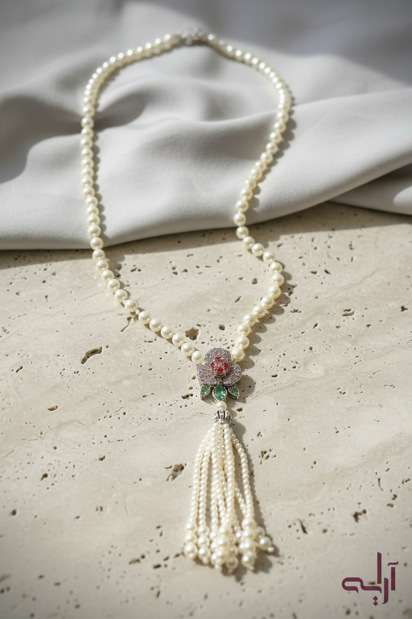 Silver Floral Pearl Maala