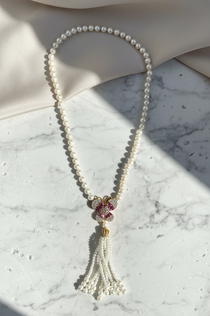 Gold Butterfly Pearl Maala