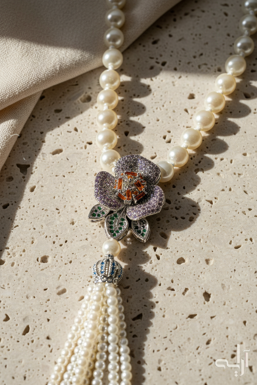 Silver Floral Pearl Maala