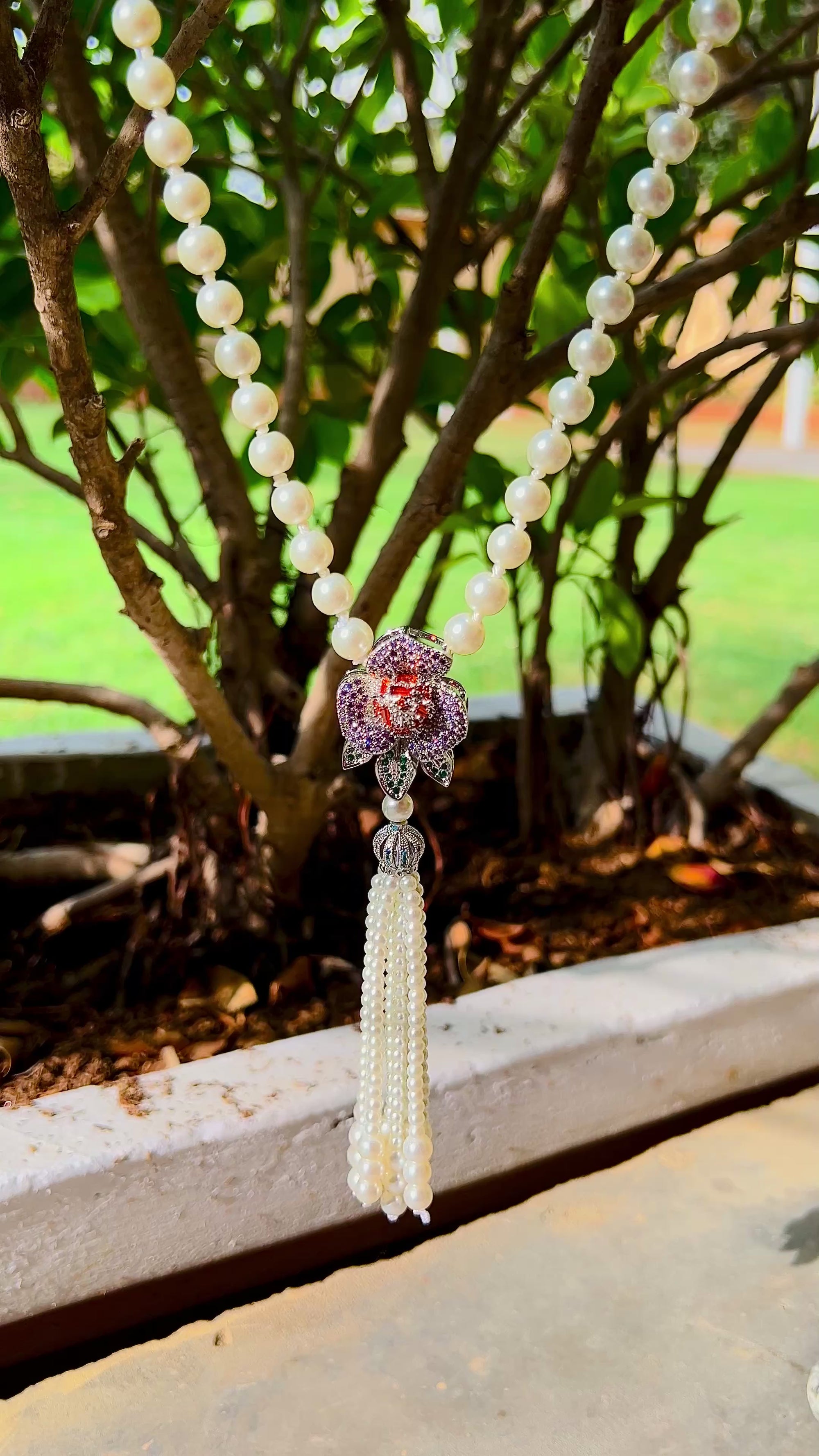 Silver Floral Pearl Maala