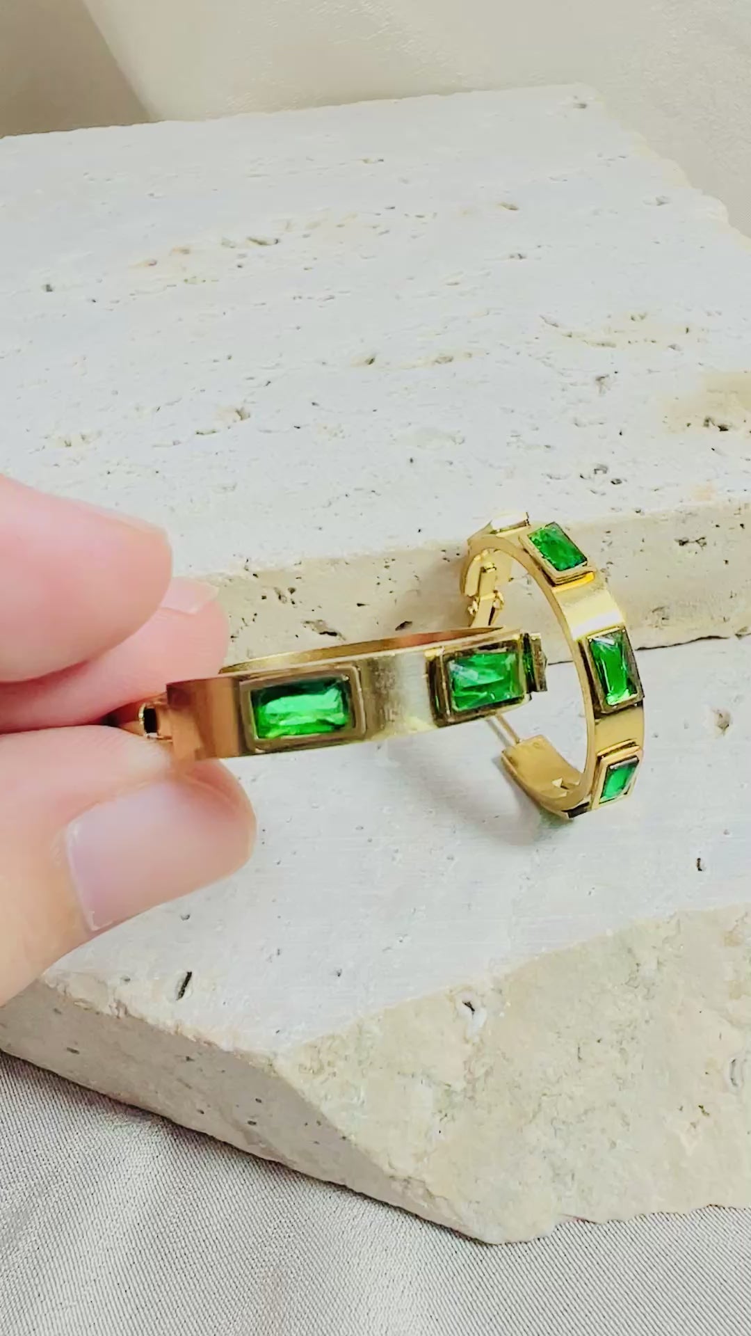 Emerald Gold Hoops