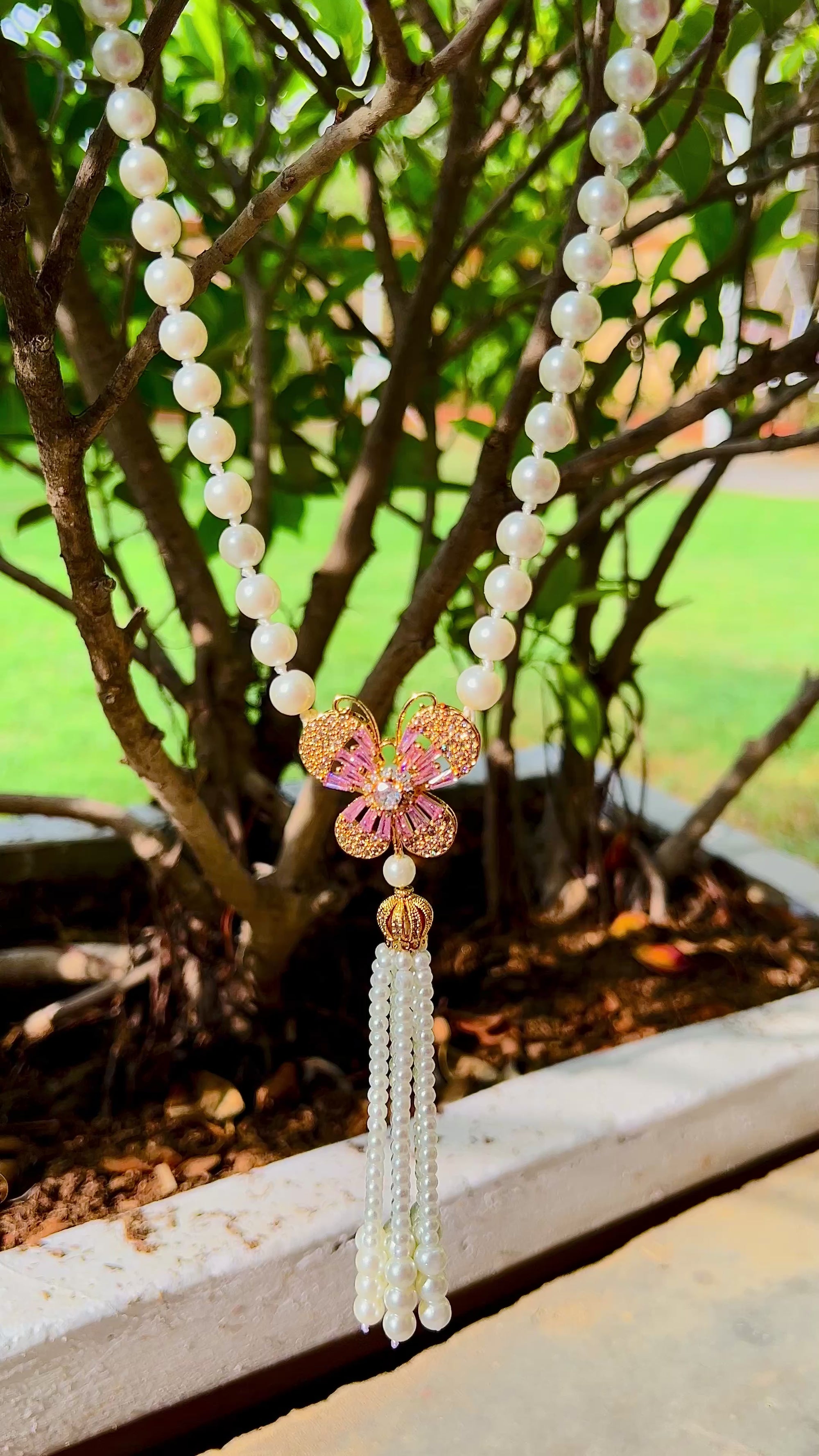 Gold Butterfly Pearl Maala